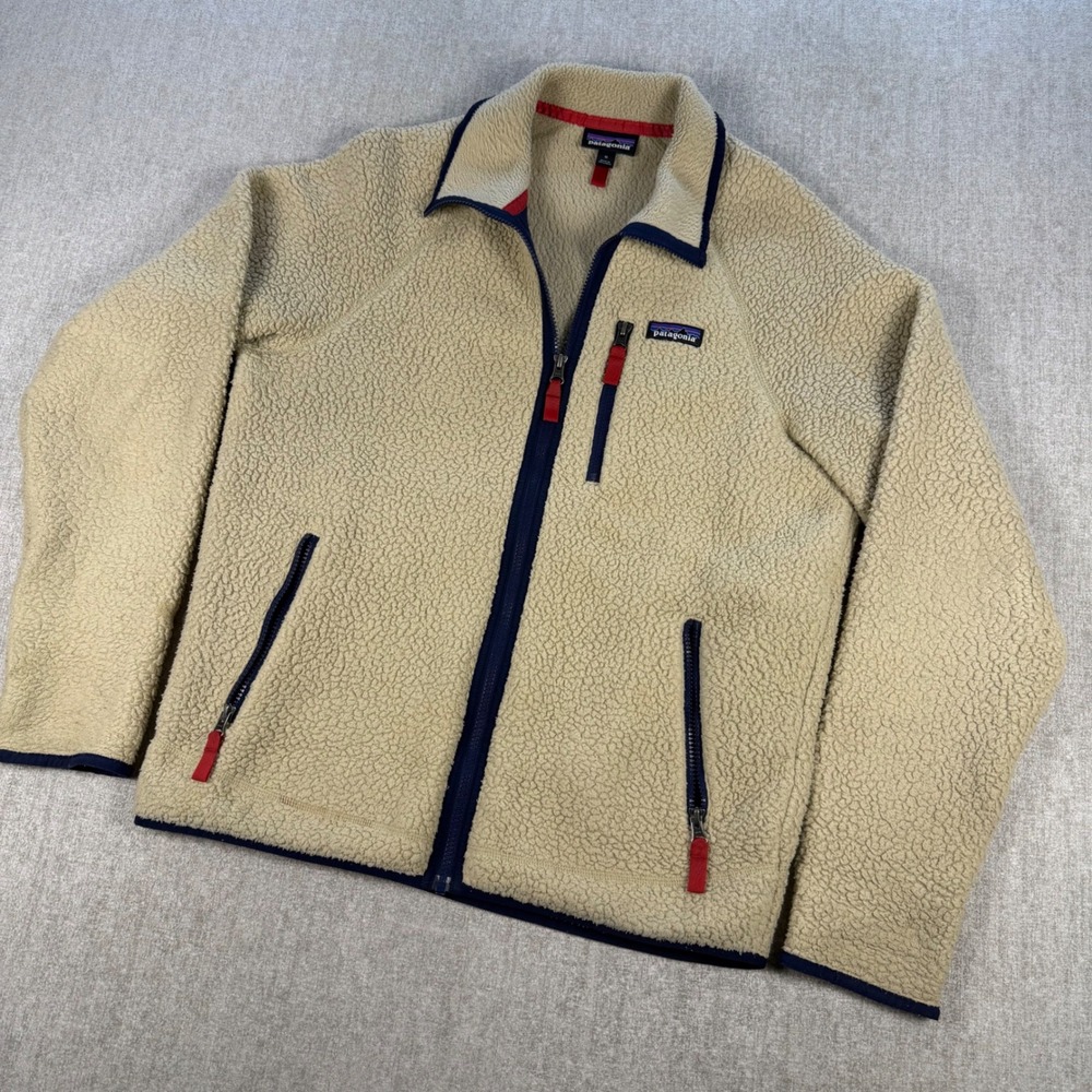 Patagonia Retro Pile Fleece Jacket Mens Medium Tan Full Zip Shearling Pocket
